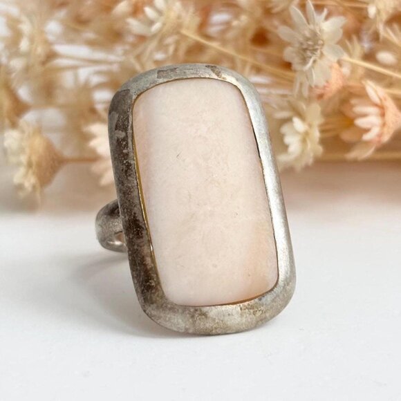 Mother of Pearl Rectangular Minimalist Sterling Silver Vintage Ring - sz 6.75 - Picture 1 of 10